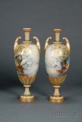 Pair of Royal Worcester Porcelain Handpainted Vases